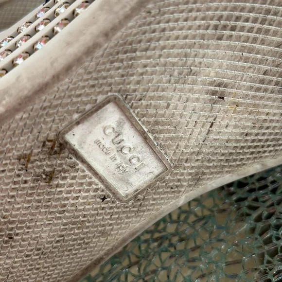 GUCCI Leather and Bee Detail with Ace Crystal Embellished Platform Sneakers - Picture 6 of 14